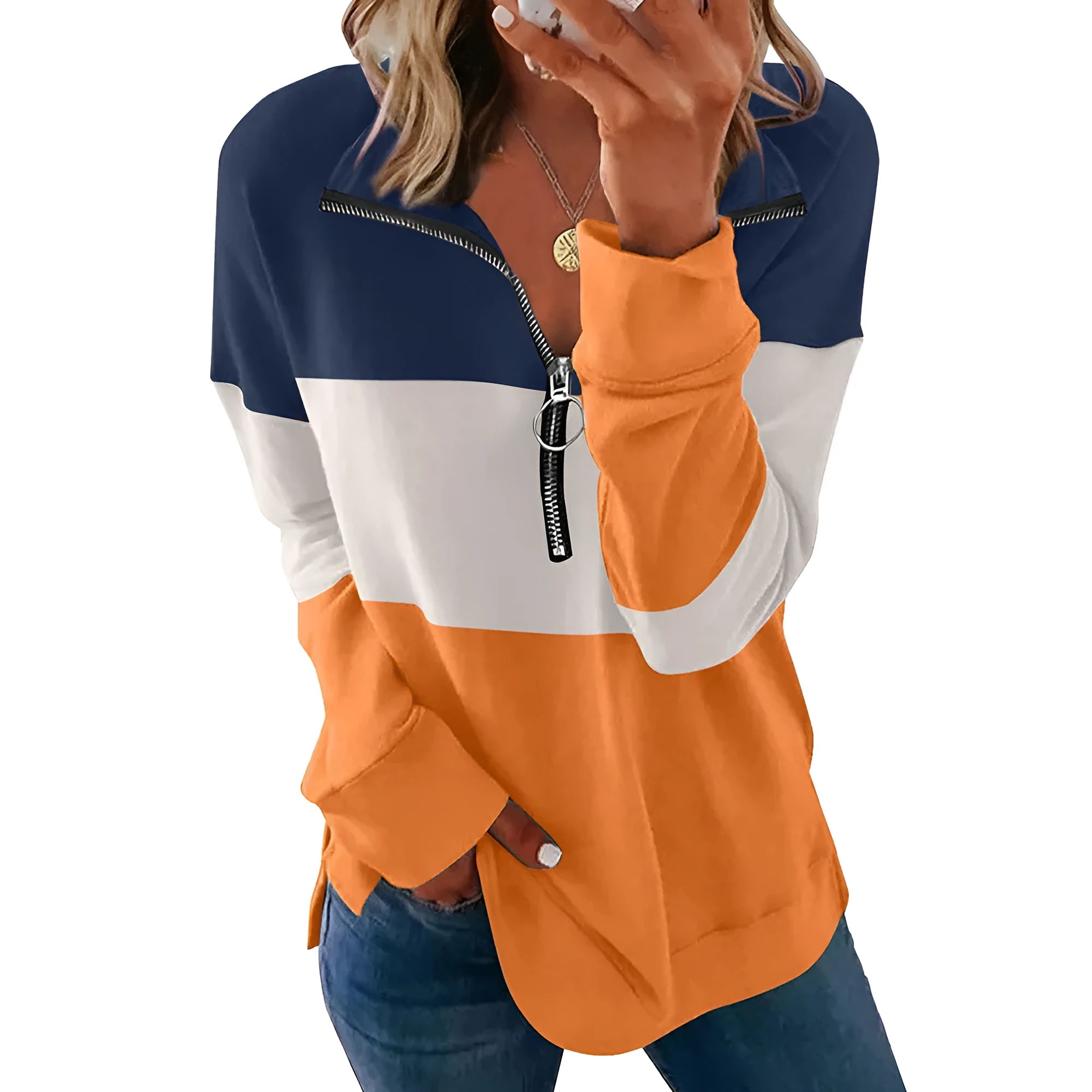 Women's loose fit leopard print long sleeve sweater in various colours on a hanger.