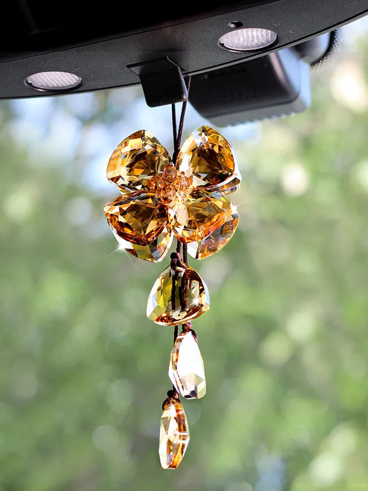 Crystal four leaf clover car pendant decoration approximately 20CM long in four colour options