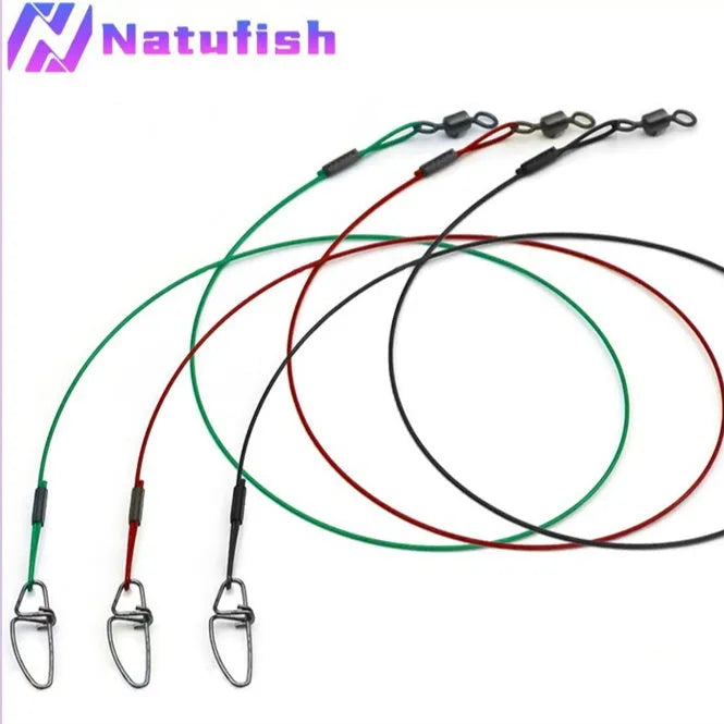 54cm steel wire fishing accessories with double buckle pin in green, black or red colours
