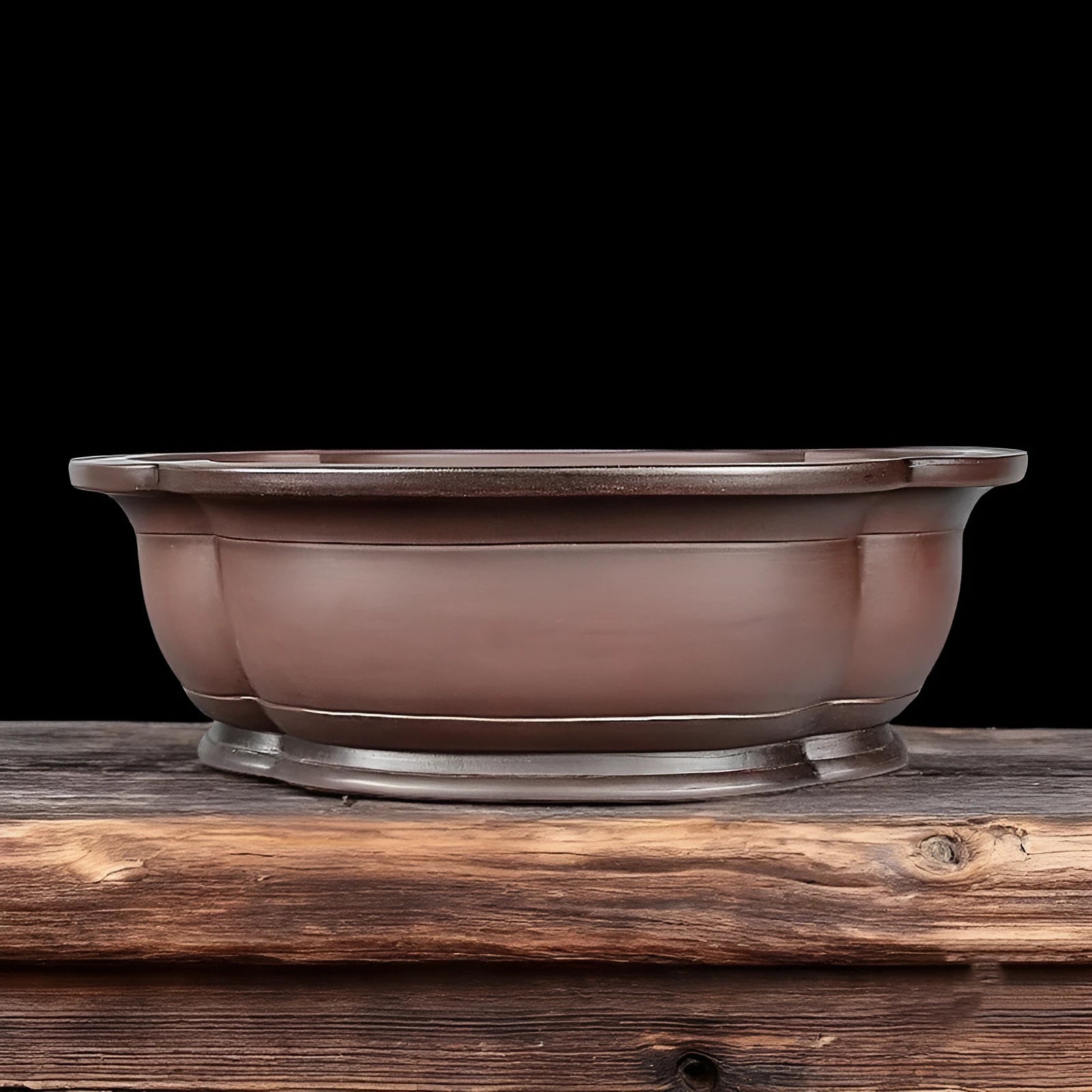 Handmade large purple clay crabapple-shaped flower pot measuring 74cm by 61cm.