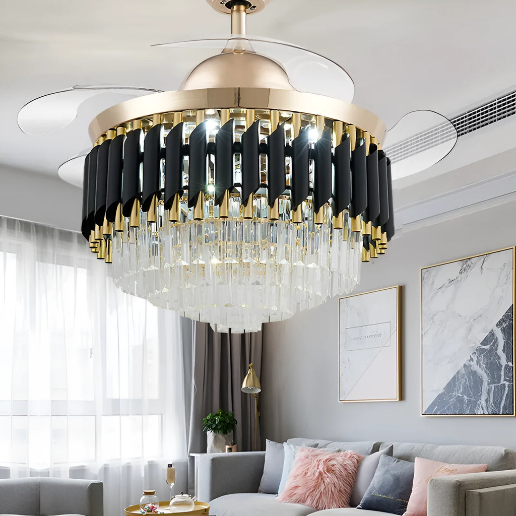 Crystal ceiling fan light with remote control in 42 inch and 48 inch diameter options