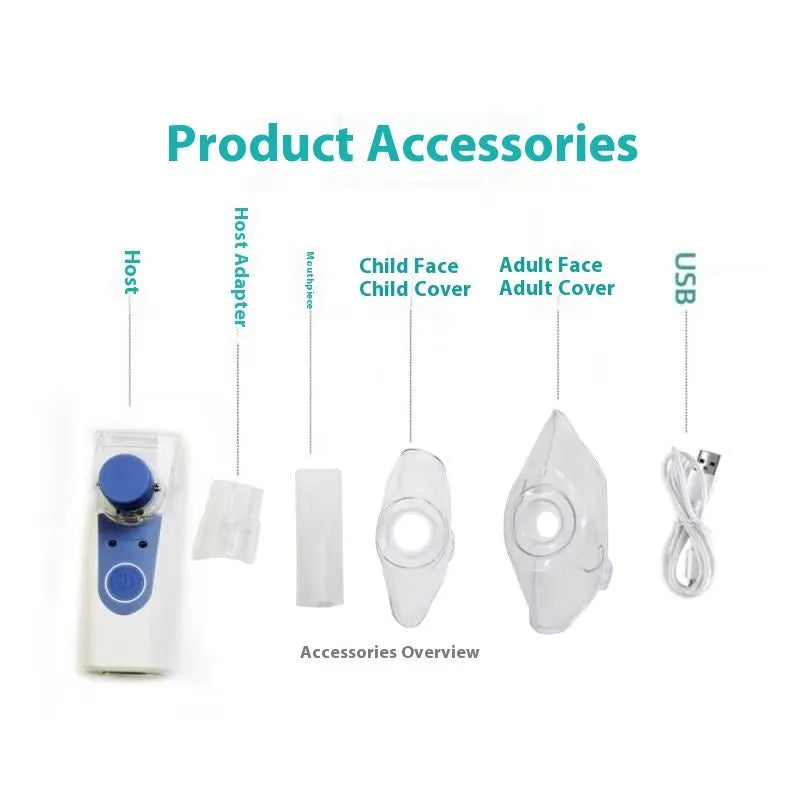 Handheld columnar USB nebuliser spray machine with a water tank, for quiet household use.