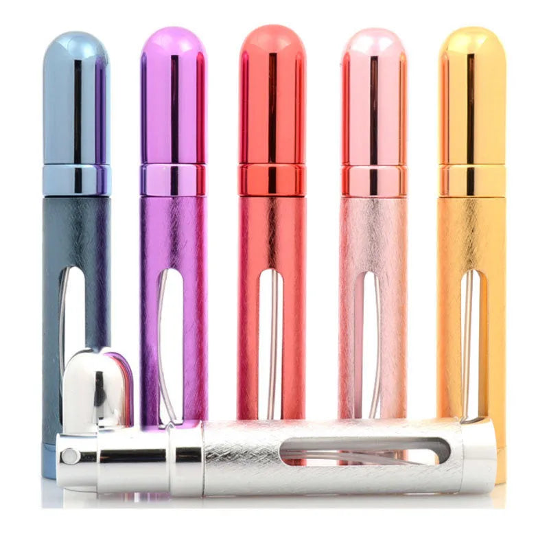 12ml aluminium bullet-shaped travel perfume bottle with glass liner in multiple colours.