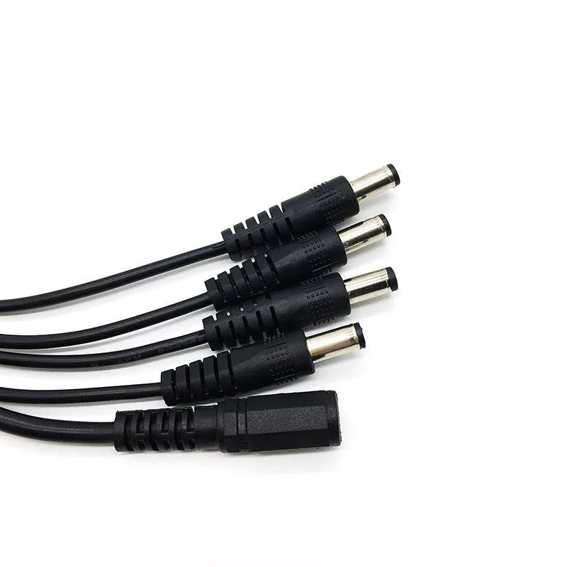 Black DC 1-in-4 monitoring power splitter cable for CCTV security cameras