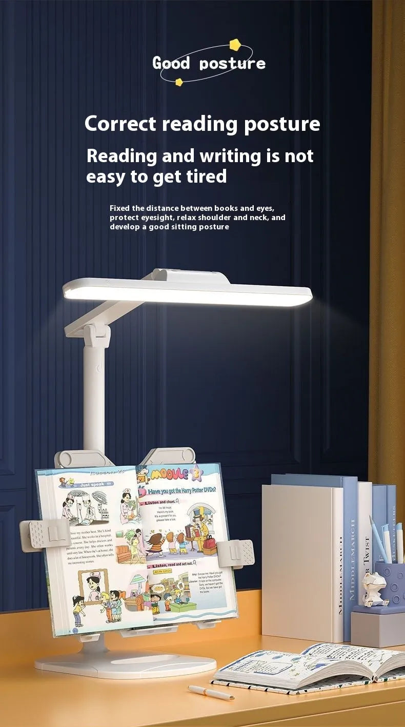 Adjustable reading bookshelf table lamp with dual power supply and three colour temperature settings