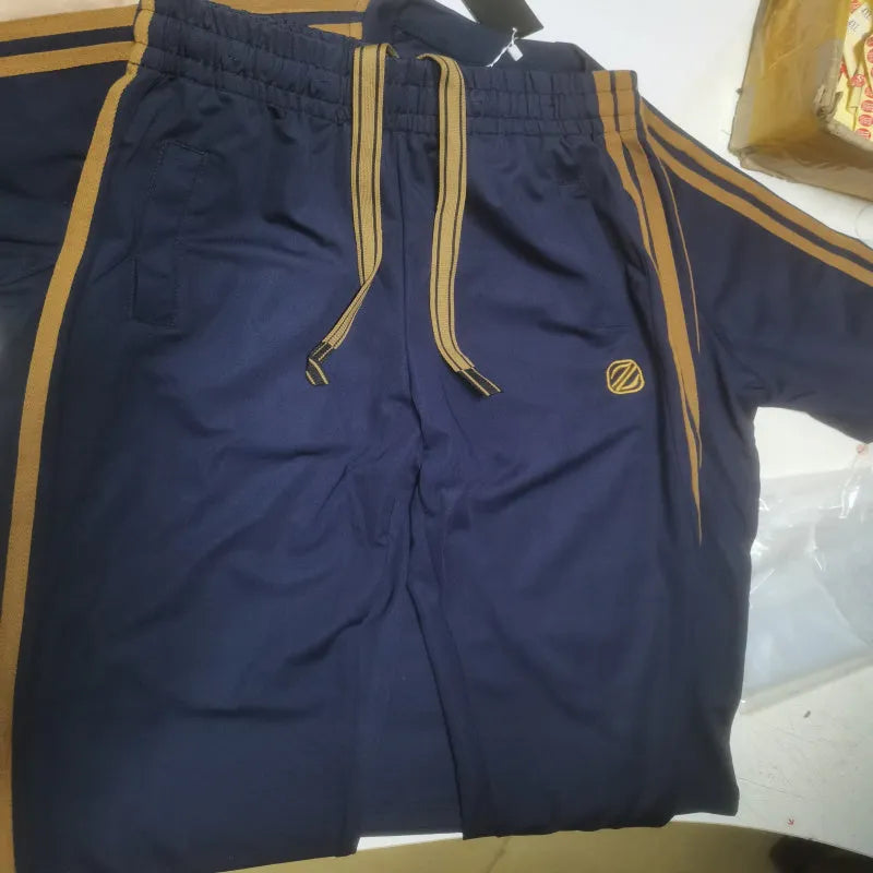 Men's ice silk style short sleeve sports suit in blue, apricot, or black with breathable polyester fabric