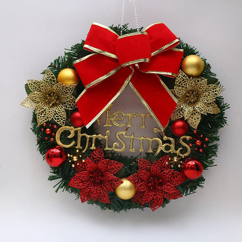 30cm wooden Christmas garland wreath with red bowknot design on window