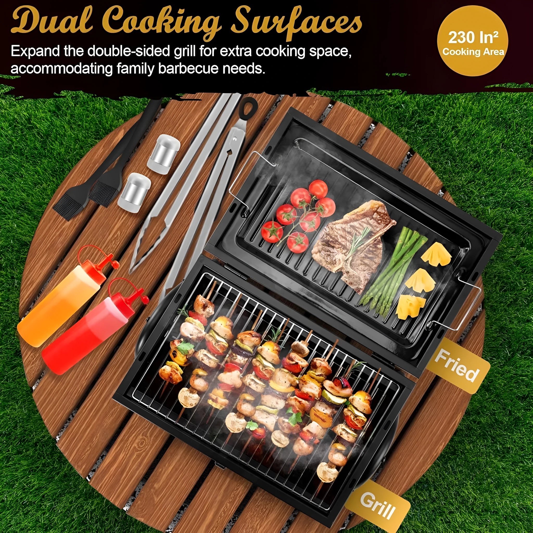 Small folding desktop charcoal barbecue grill with grate in a closed or open position