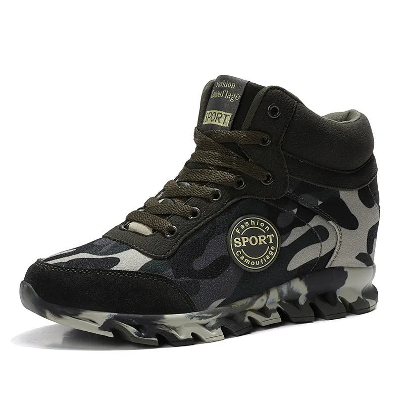 Women's green camouflage canvas sneakers with rubber soles shown in casual setting