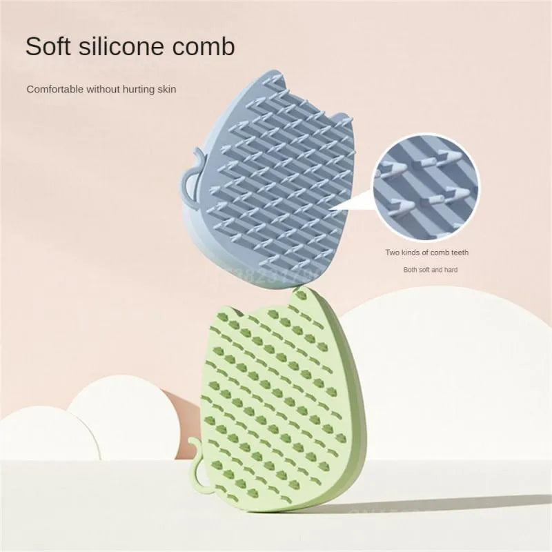 Sponge silicone pet comb brush in blue colour with dual bristle types for grooming cats and dogs