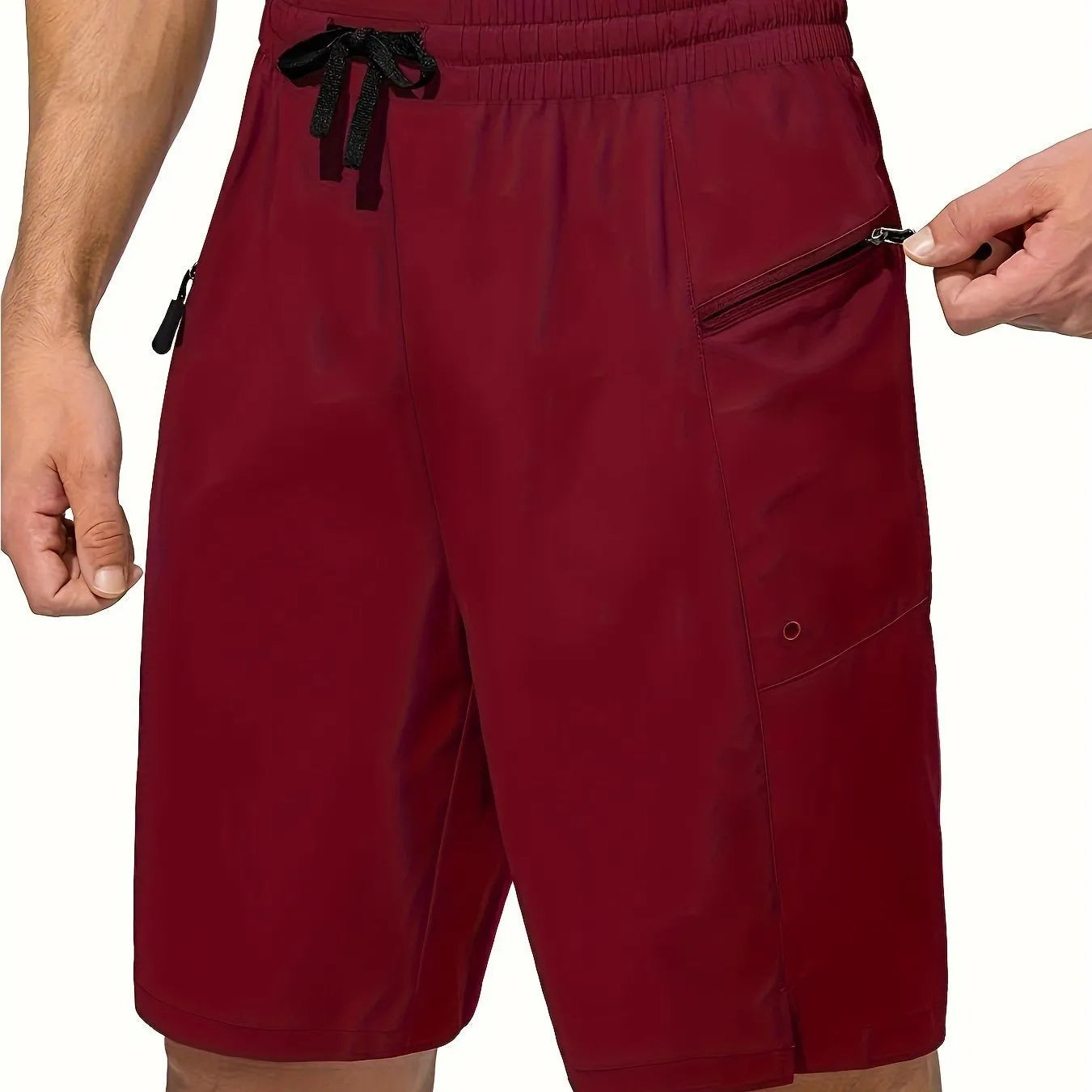 Men's solid colour quick-drying polyester beach shorts in straight fit design