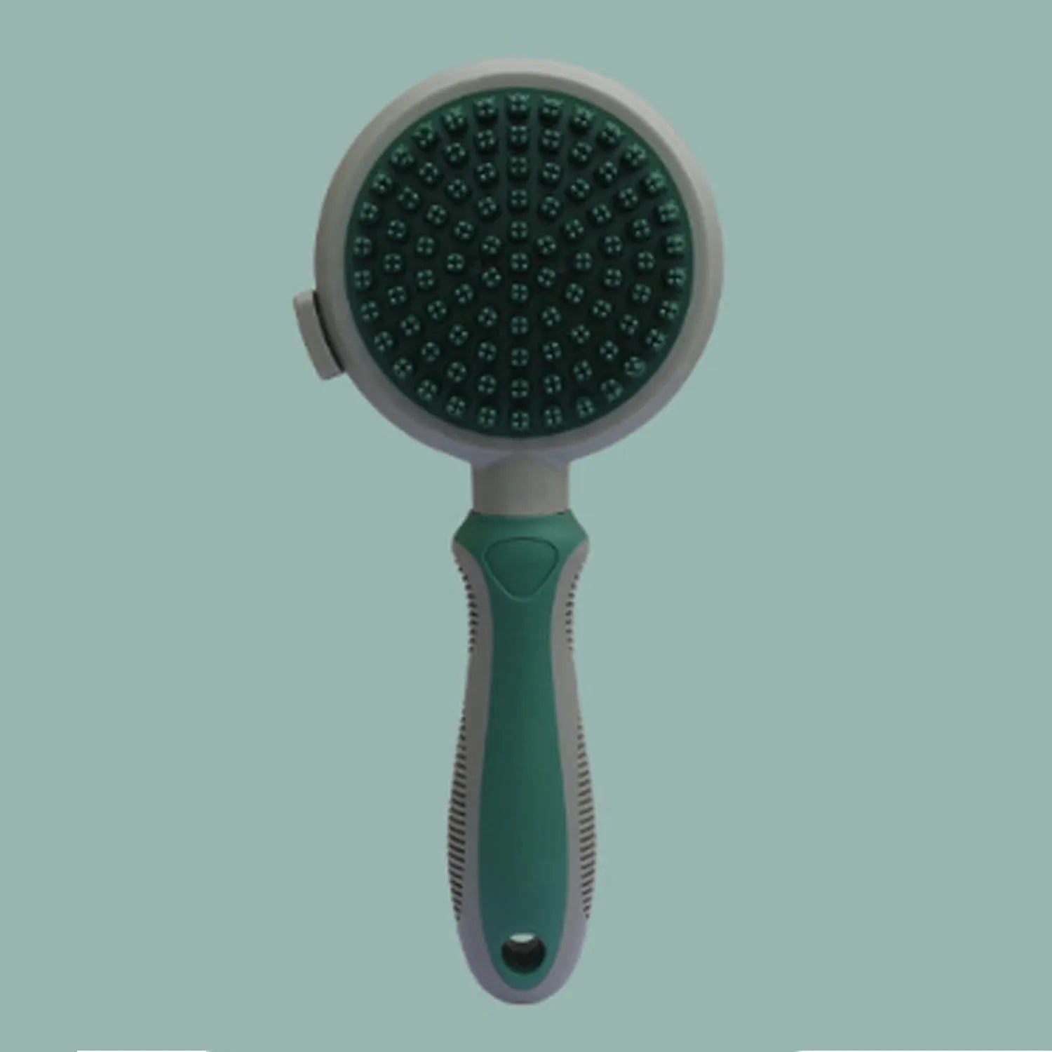 Double sided pink cat brush with release button and separate flea comb for grooming