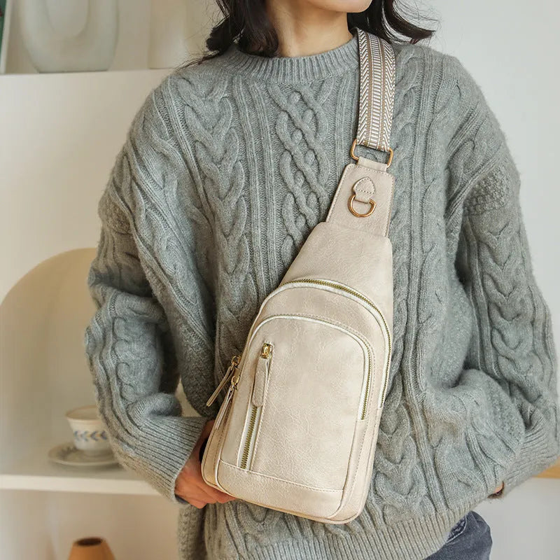 Women's soft PU crossbody messenger bag in street trend style with multiple compartments