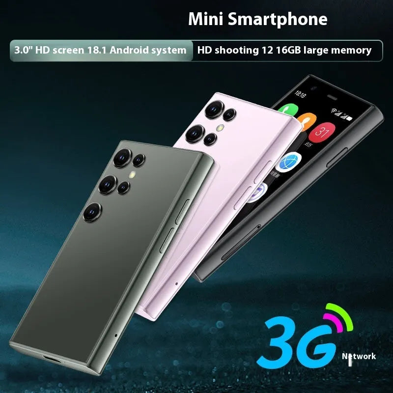 S23PRO XS15 mini Android smartphone with 30mm straight plate screen in black, green, or pink purple colours