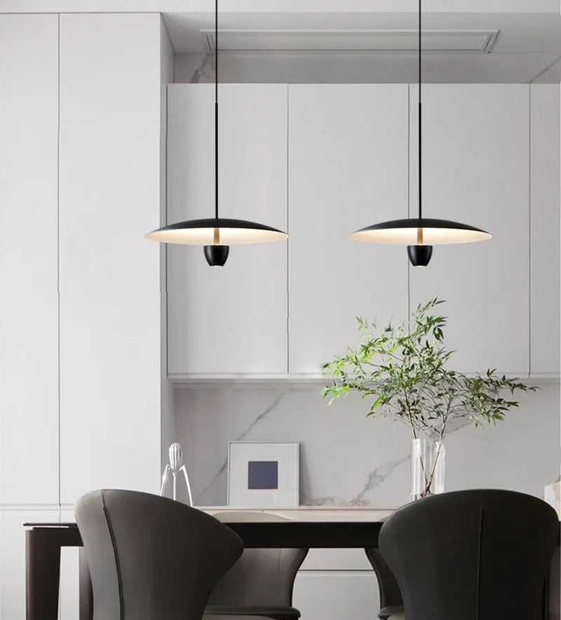 Black modern minimalist chandelier with warm light, 400mm size