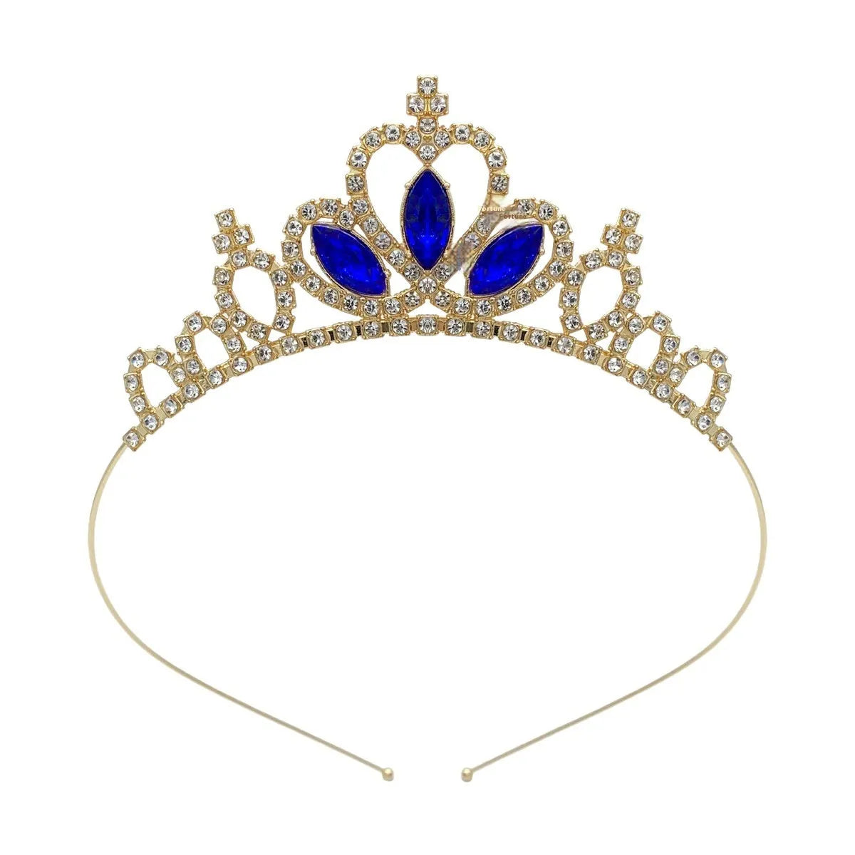Gold electroplated alloy princess crown headdress with diamond-like decorations for birthday parties
