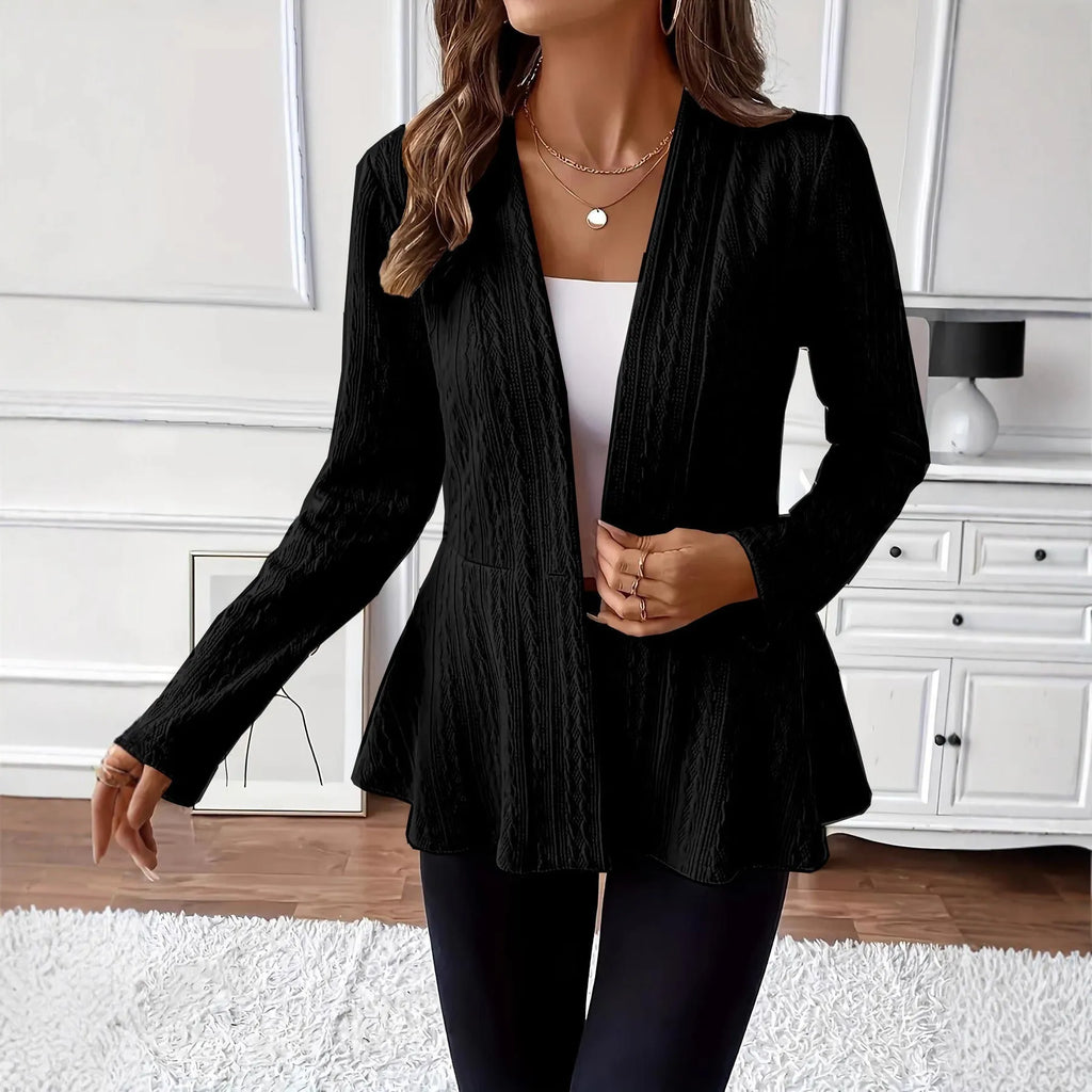 Women's apricot jacquard knitted cardigan with one button front and long sleeves