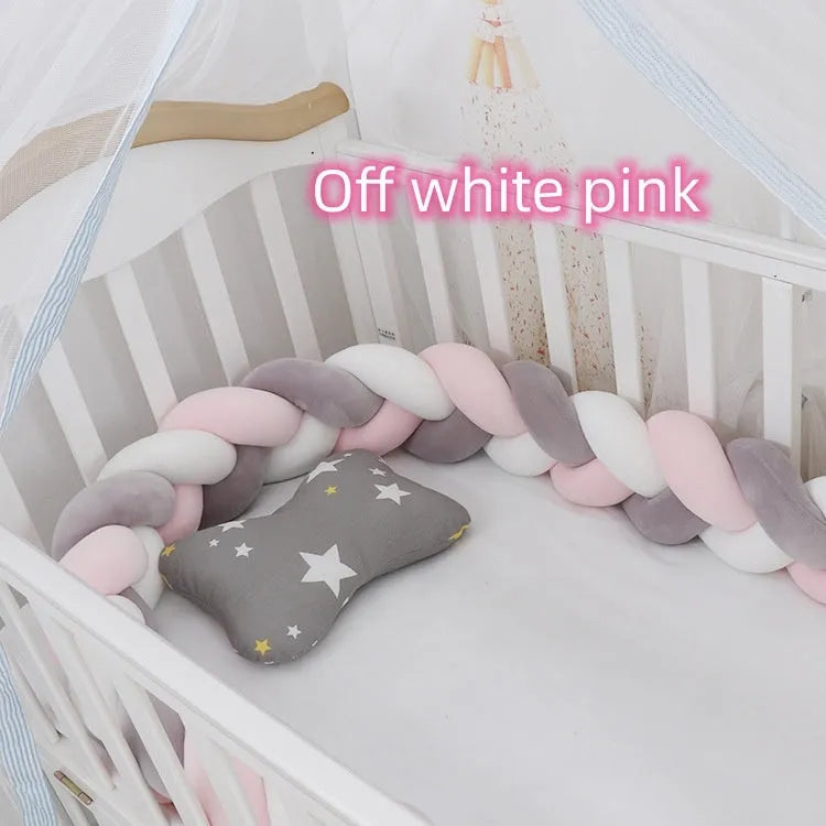 Soft spandex velvet baby crib bumper protector shown in a light grey colour, shaped around white crib bars.