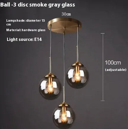 Nordic style round ball glass chandelier ceiling light with clear glass shades.