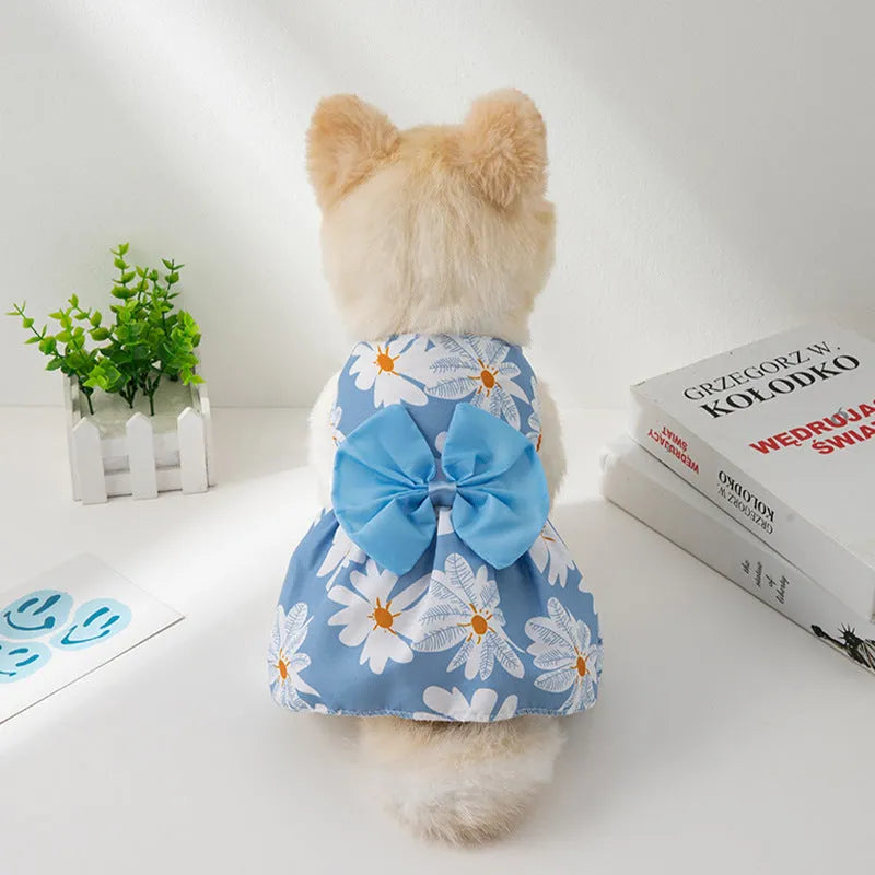 Ultra-thin floral butterfly knot princess pet dress for dogs and cats in summer colours