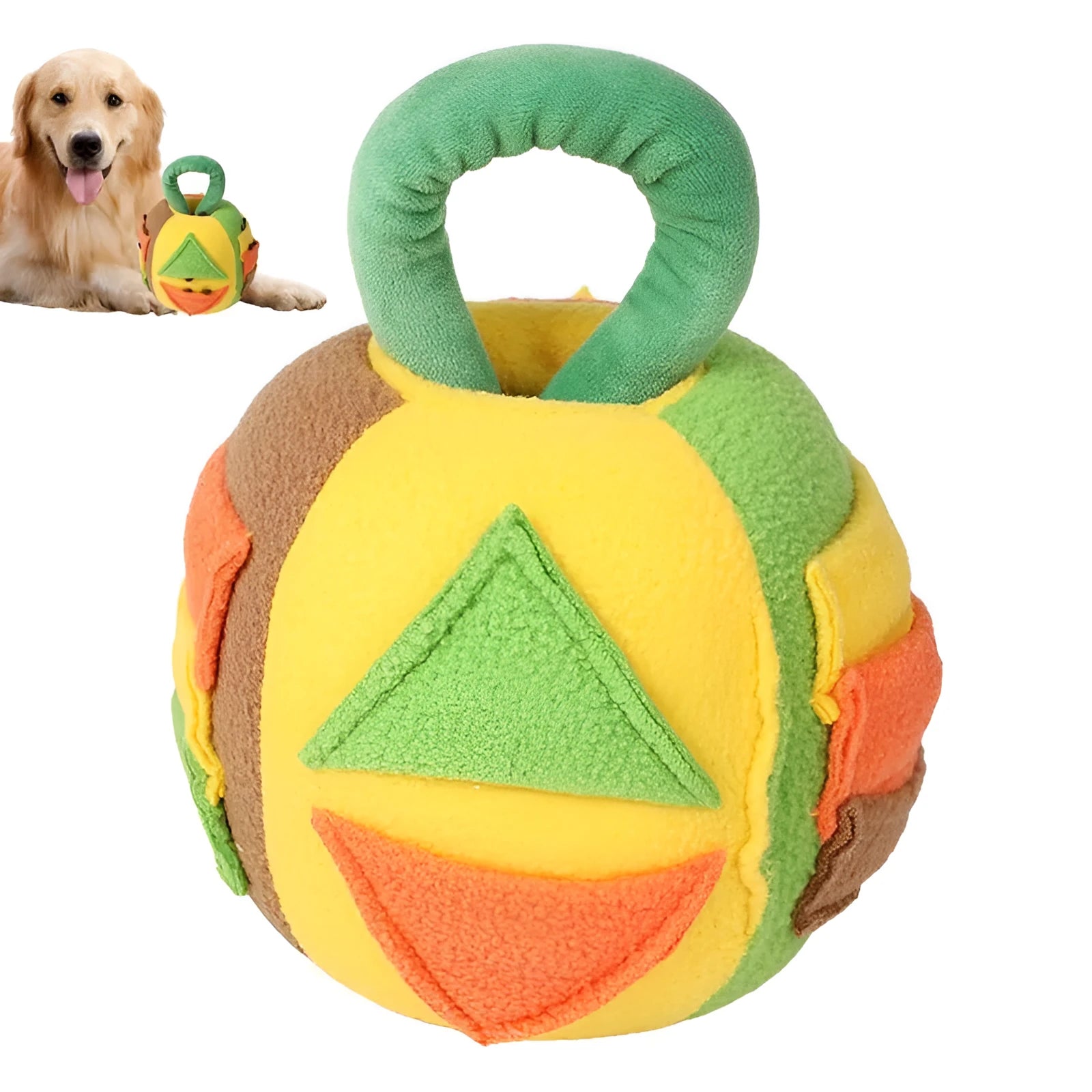 Green or pink plush squeaky ball dog toy with treat pockets for small to medium dogs