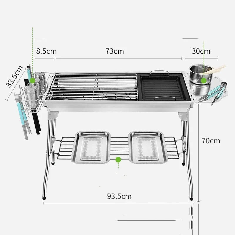 Stainless steel portable folding barbecue oven with included grill for outdoor cooking