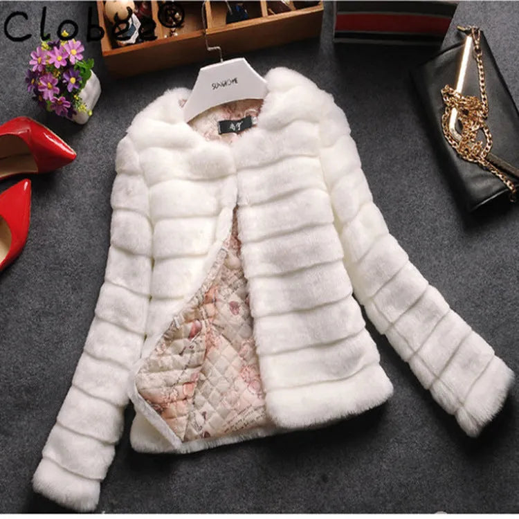 Women's faux fur top with regular sleeves in beige colour showing textured fabric