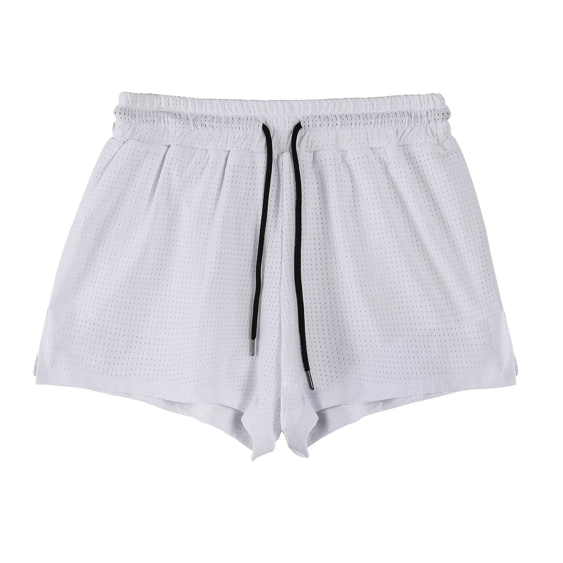 Man wearing black quick-dry nylon summer shorts, showing mid-waist sports leisure style.