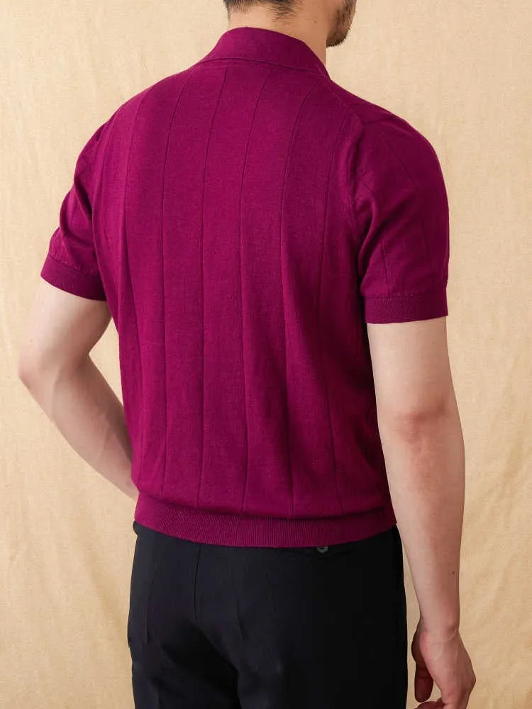 Men's cotton and linen blended polo shirt with seagull collar in multiple colour options