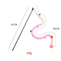 Colourful plush strip cat wand toy with jingle bells on a 41cm long pole