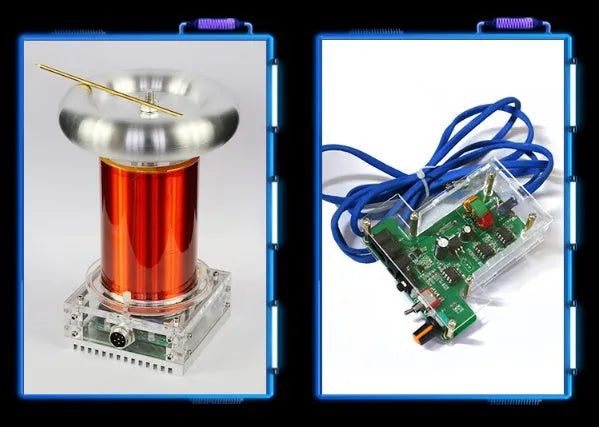 Musical Tesla coil driver board and controller unit with cables for high-voltage plasma arc demonstrations