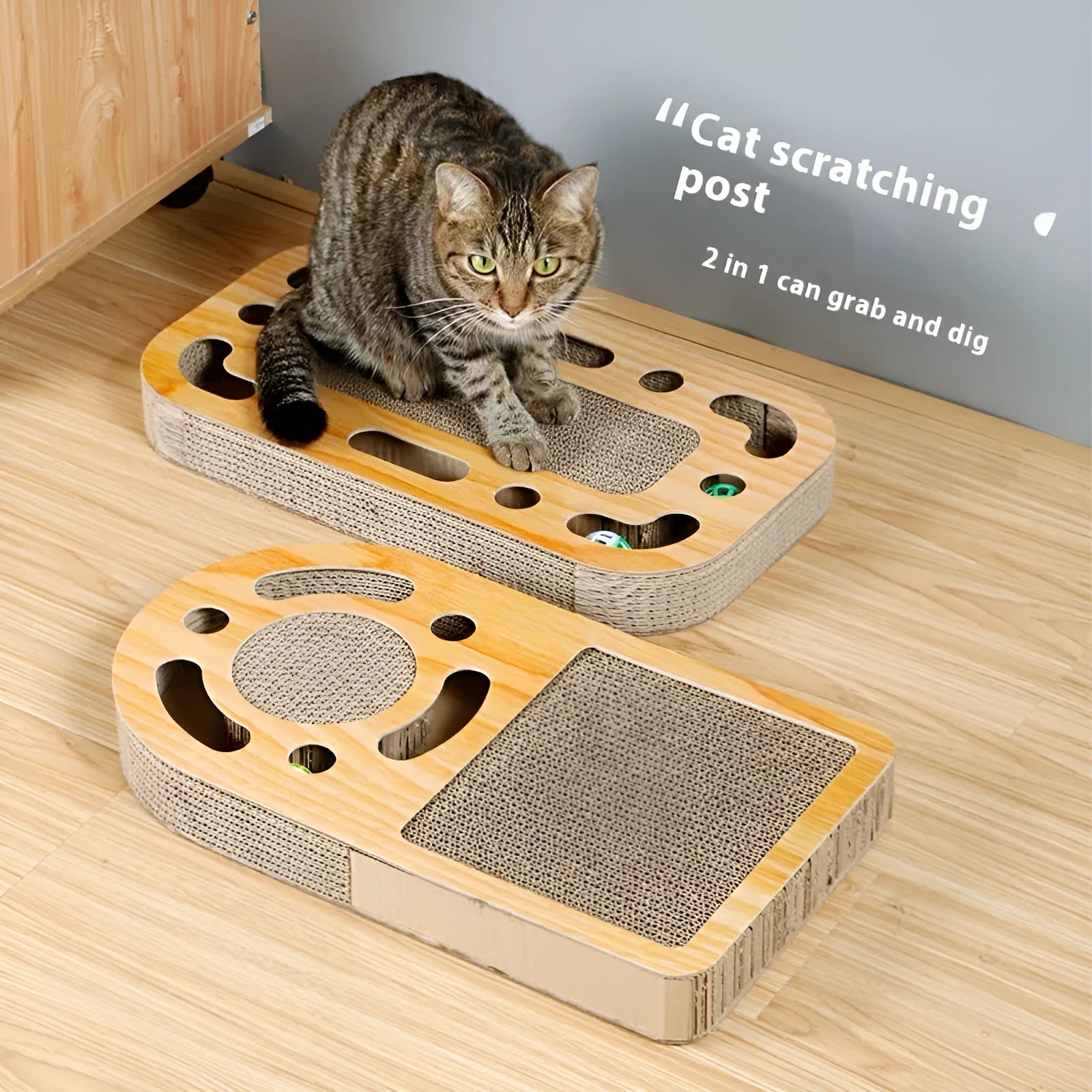Corrugated paper cat scratch board with ball toy in multiple style options