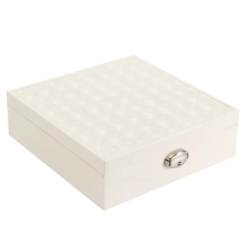Large capacity red or white PU leather jewellery storage box for necklaces and rings