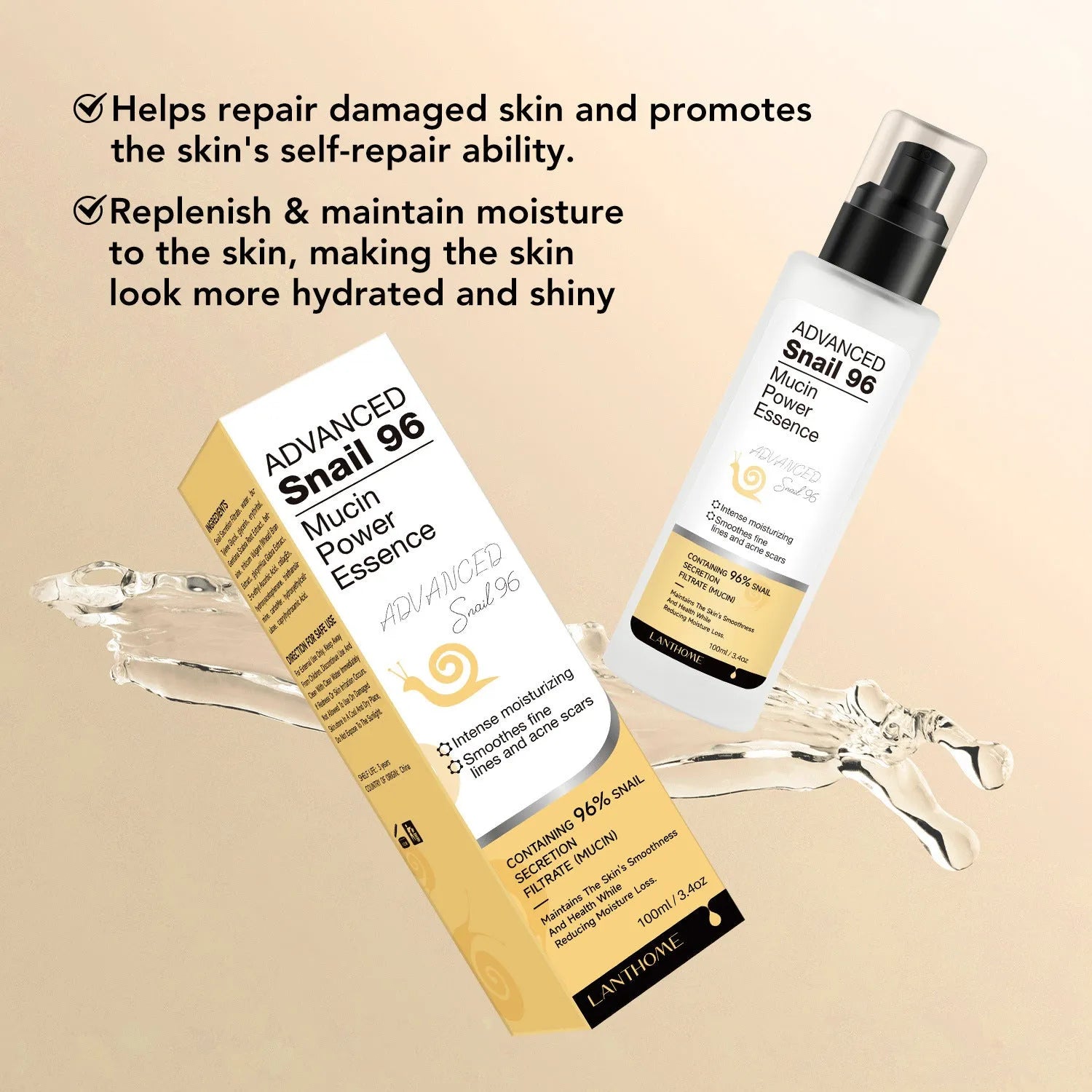 100ml bottle of snail snail serum moisturising facial essence for daily skincare