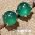 Chinese national fashion chalcedony stud earrings with round egg surface design and four-claw copper settings