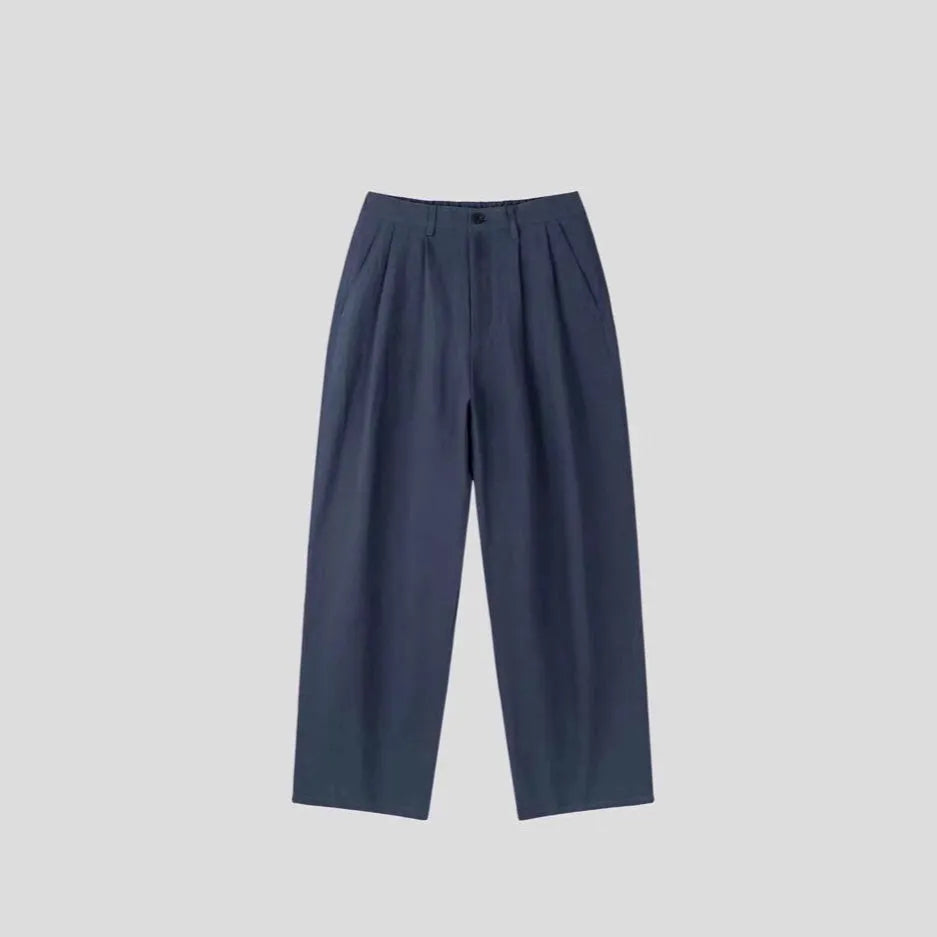 Men's apricot wide-leg cotton linen trousers with micro-elastic waist and pencil leg opening