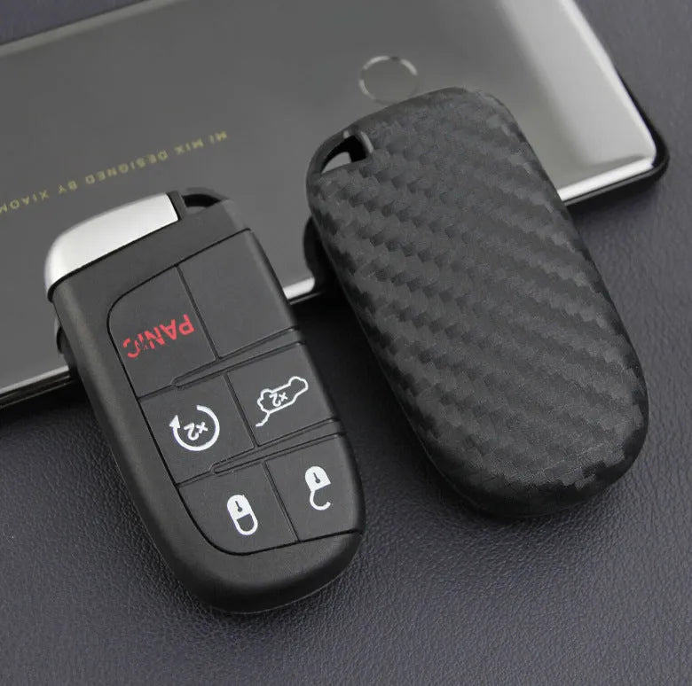 Silicone car key case with carbon fibre design for Dodge Chrysler Fiat remote keys