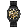 Men's square automatic watch with luminous dial, metal case and stainless steel strap in blue colour