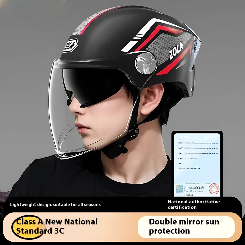 Children's 3C certified battery motorcycle half helmet in various colour options with mirror finishes