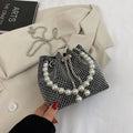PU shoulder bag with diamond detailing and chain crossbody strap