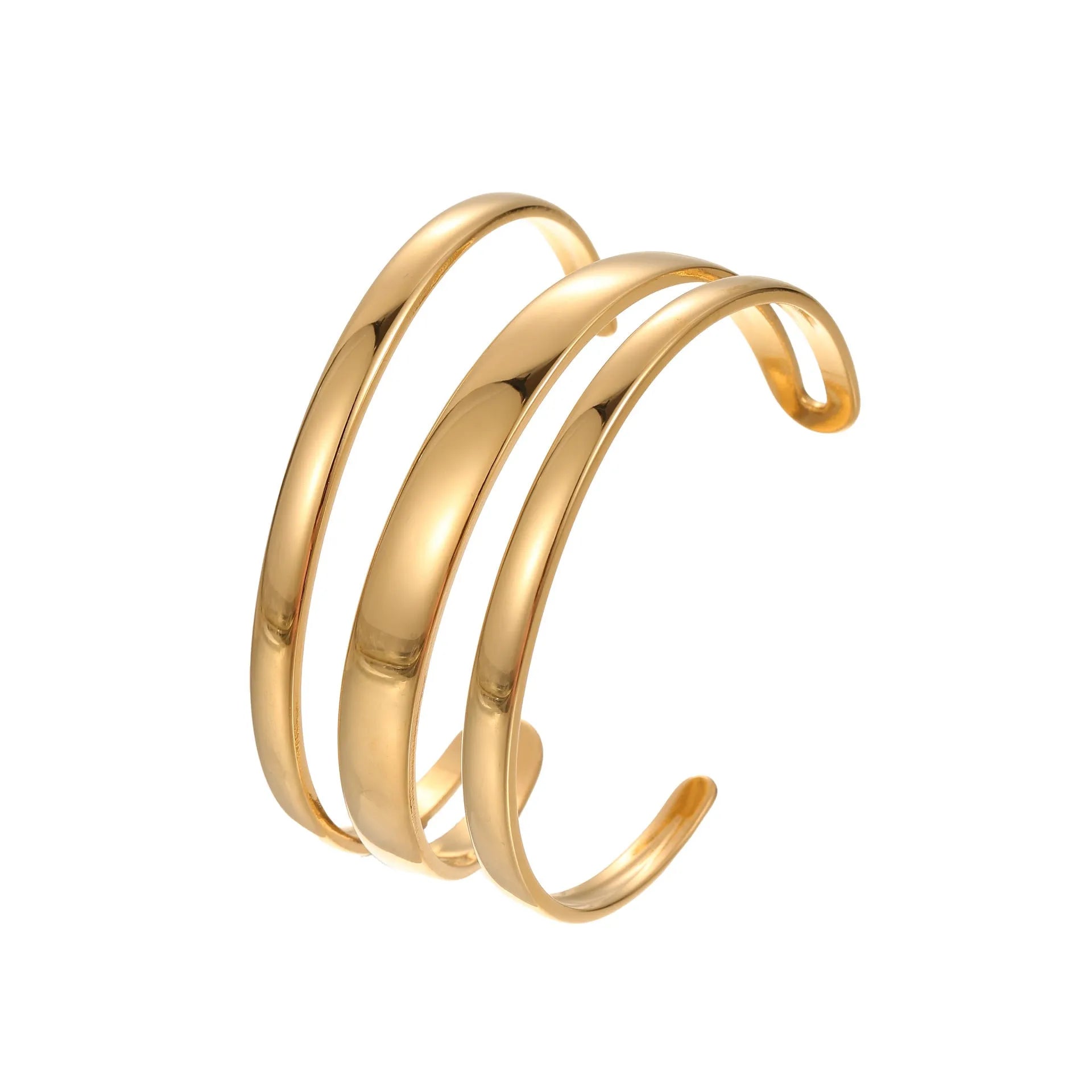 Stainless steel geometric opening bracelet with 18K electroplating in gold or steel colour