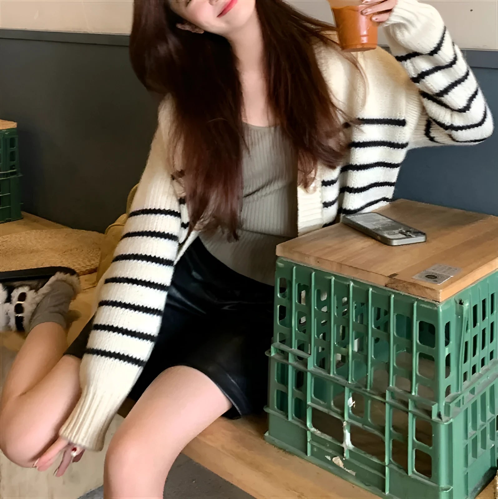 Button-down collar cardigan sweater in pictured colour with 3D pattern effect