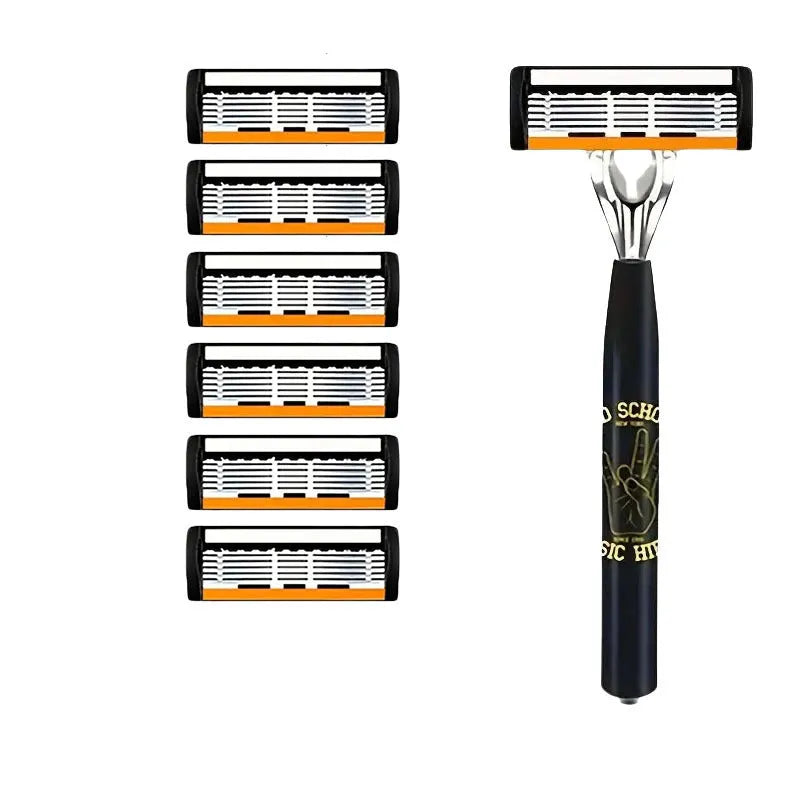 Black six-layer finger type handle for manual shaver with multiple blade quantity options