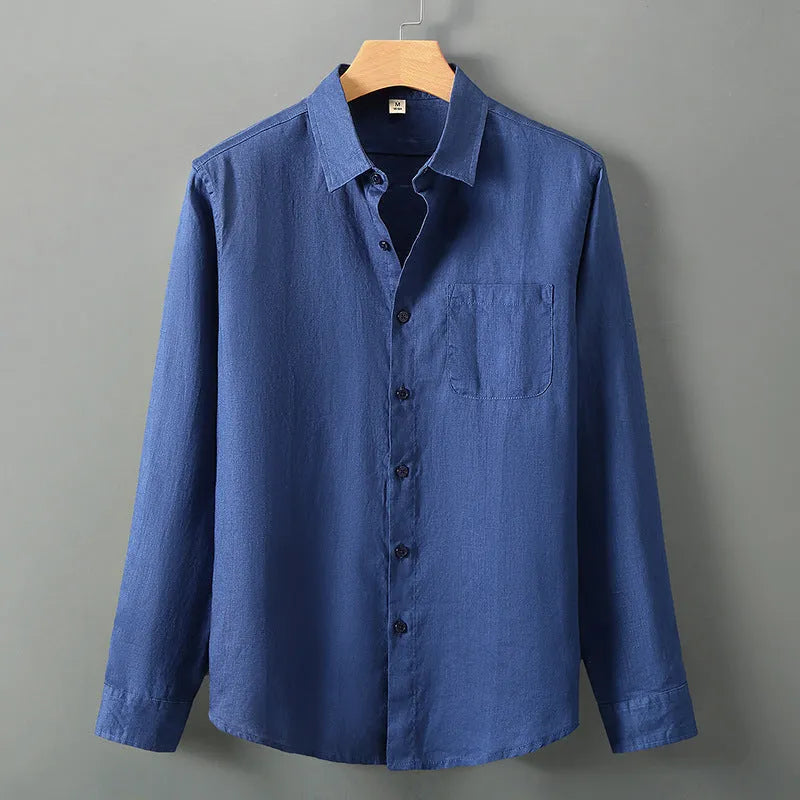 Long sleeve linen shirt in loose fit Chinese cardigan style available in seven colours