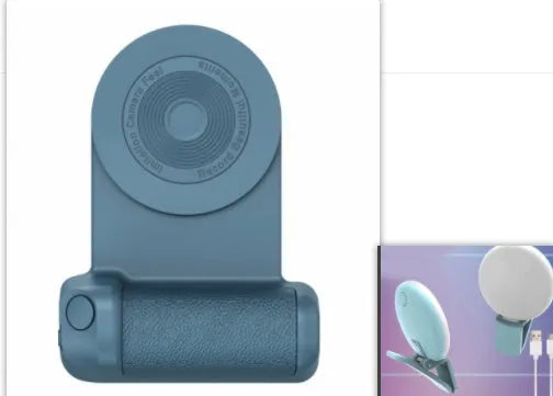 Black magnetic phone holder with ergonomic camera-style grip showing rotatable stand function
