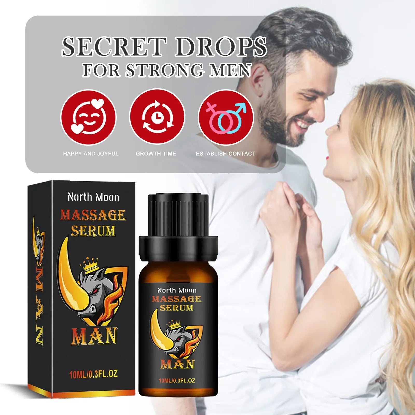 10ml bottle of men's endurance vitality external massage essential oil with dropper.