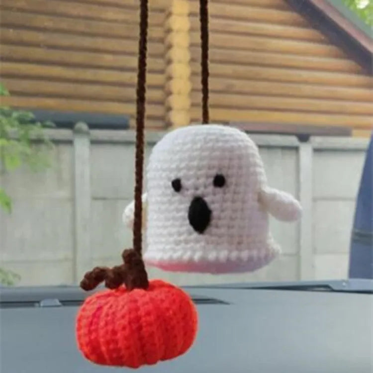 Plush hand-woven car hanging ornament with Halloween cartoon design on polyester fabric