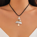 Christmas tree necklace and earrings set with mixed colour alloy drip oil finish on leather wax line cord for women