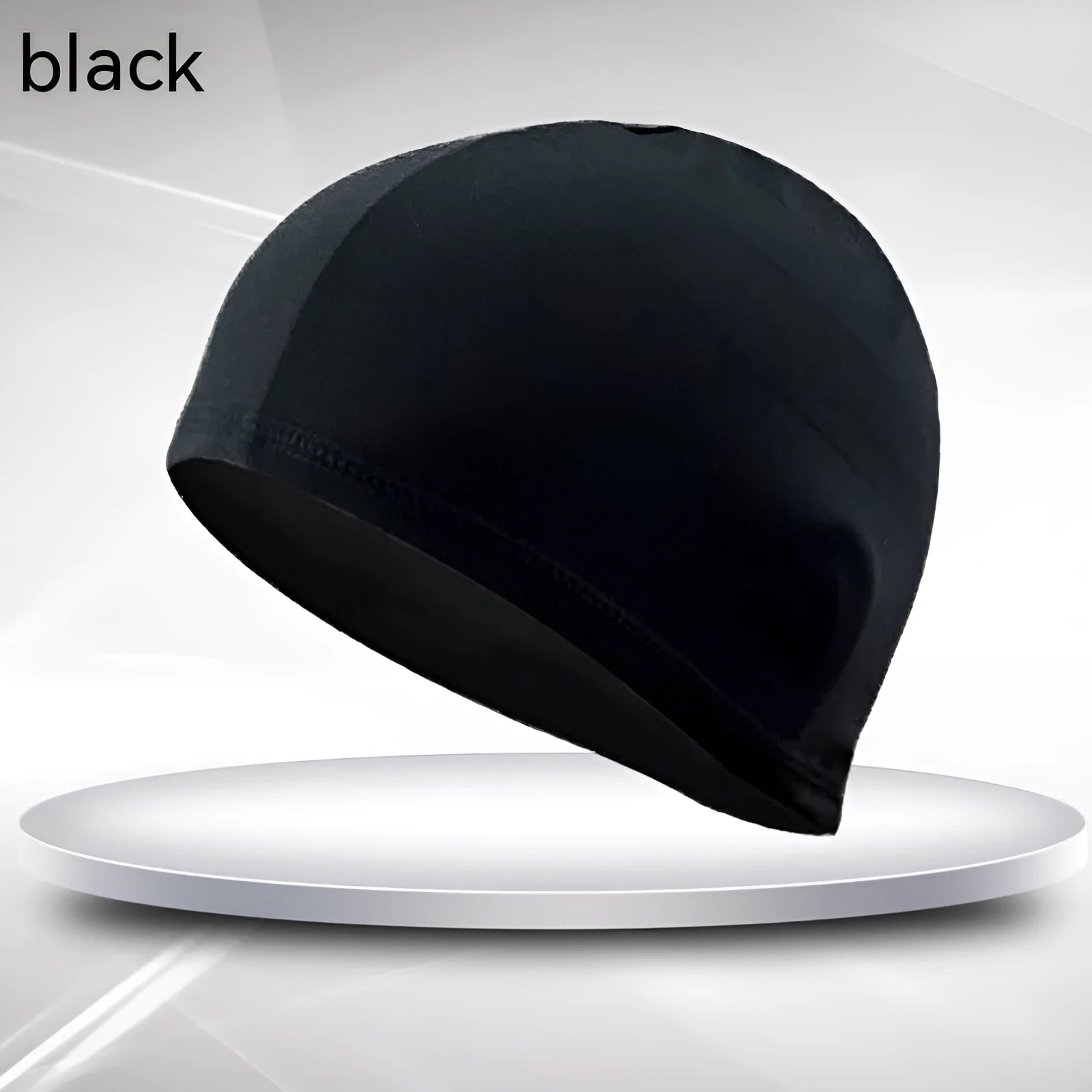 Black single line polyester cloth swim cap for adult unisex swimming