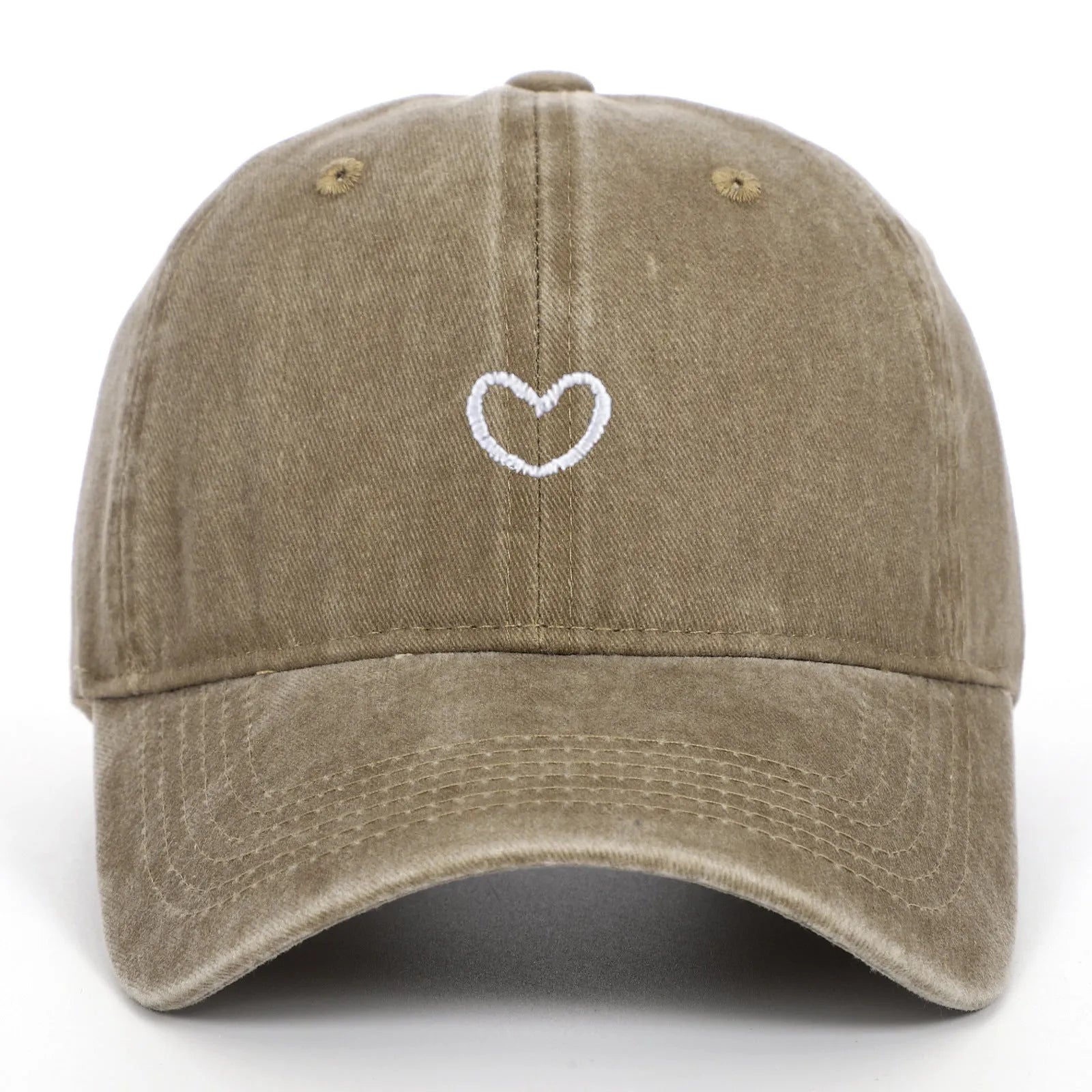 Soft cotton baseball cap with an embroidered red love heart on the front, shown in adjustable size.